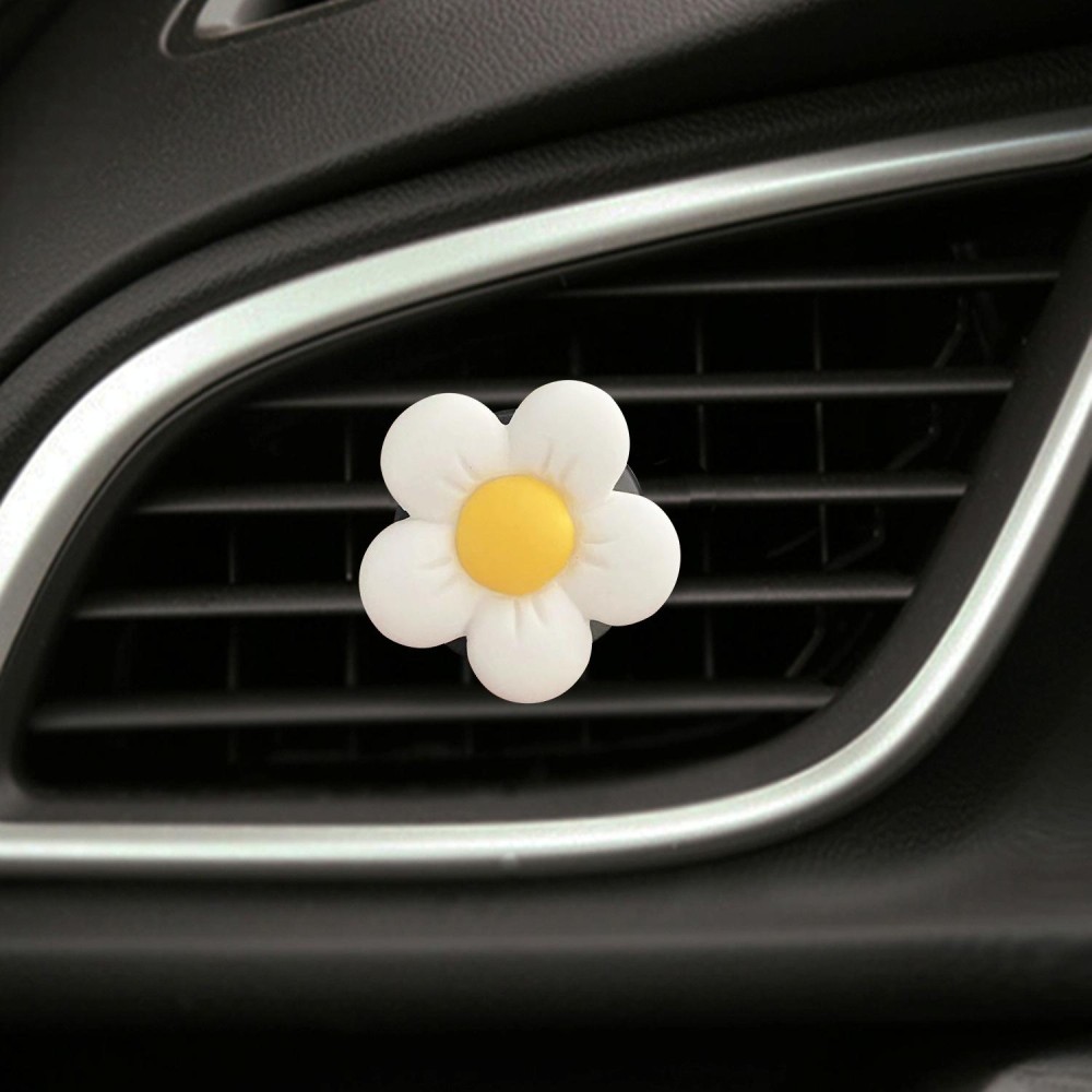 Candy-colored Ffive-petal Flower Car Air Vent Aromatherapy Decorative Clip, Color: White