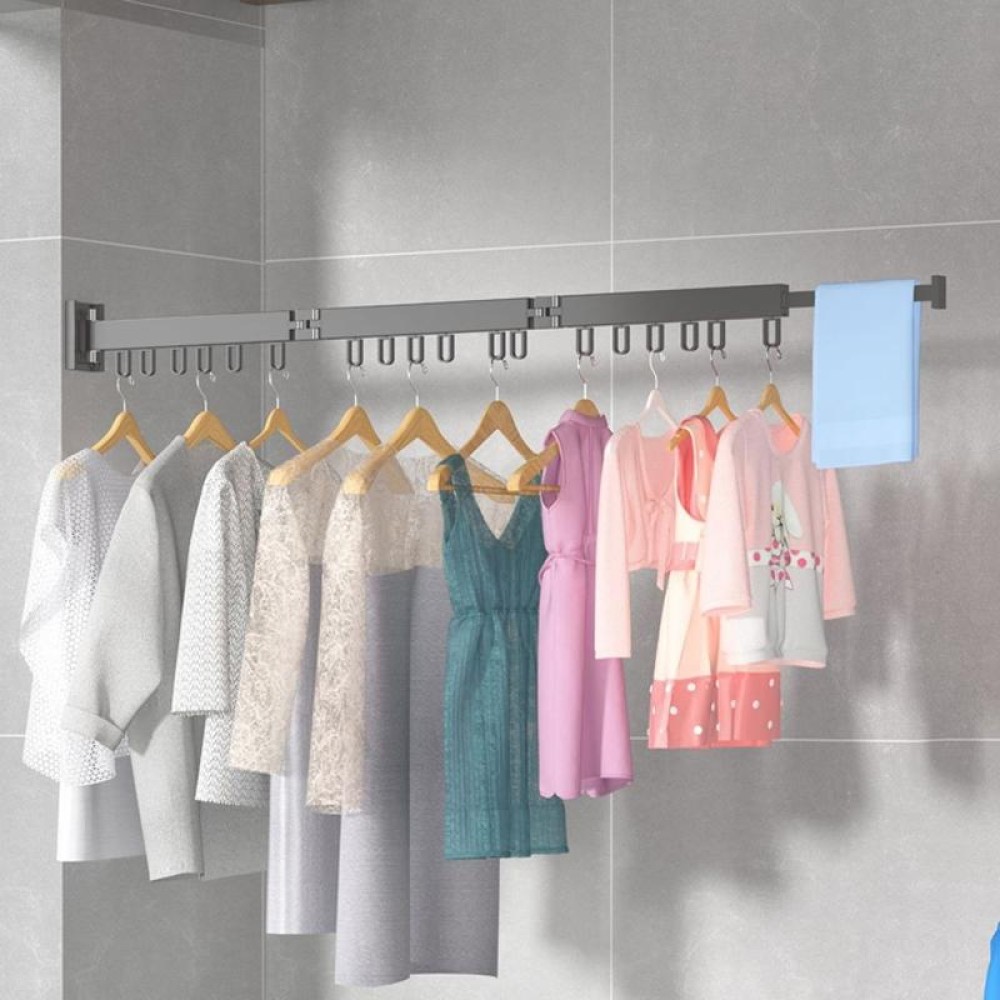 Foldable Invisible Clothes Drying Rack Hole-Free Expandable Corner Metal Convenient Drying Rod For Balcony, Specification: 3 Fold Gray
