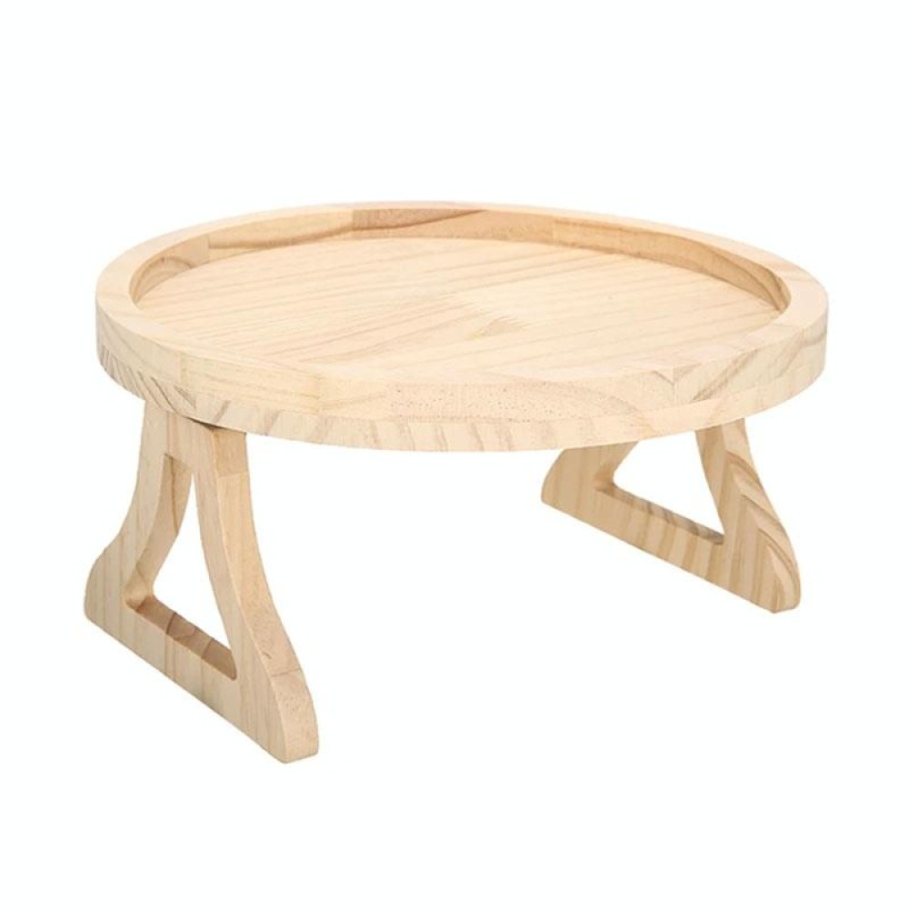 25cm Foldable Sofa Round Tray Home Couch Armrest Pallet, Style: Pine Wood