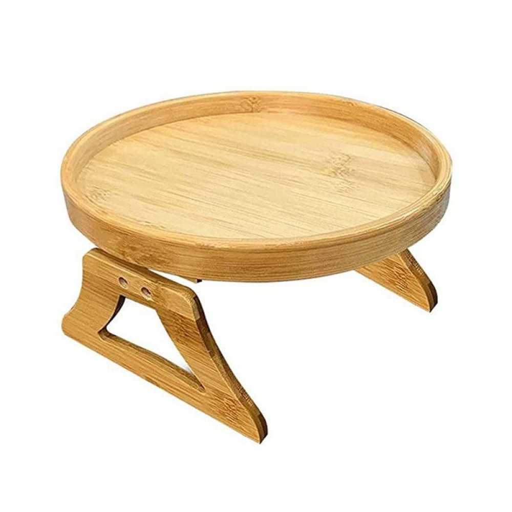 25cm Foldable Sofa Round Tray Home Couch Armrest Pallet, Style: Bamboo
