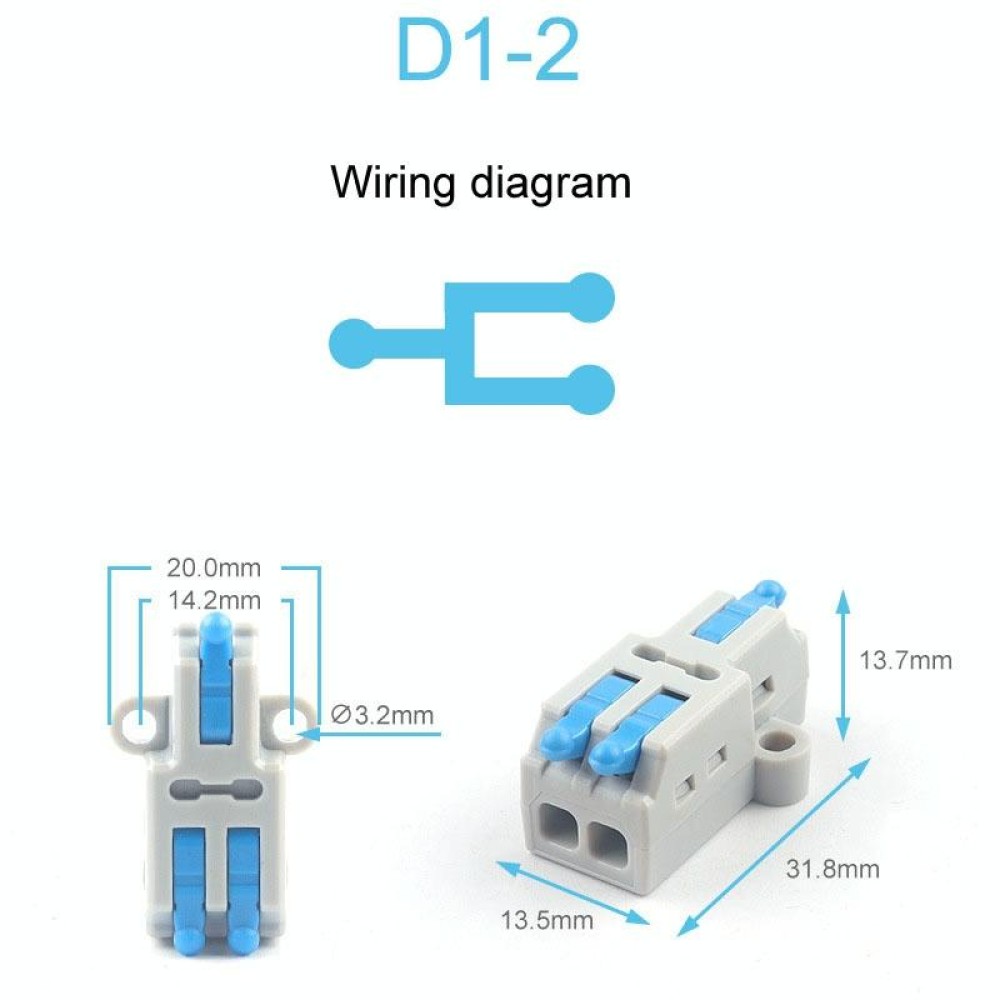 5pcs D1-2 Push Type Mini Wire Connection Splitter Quick Connect Terminal Block(Blue)