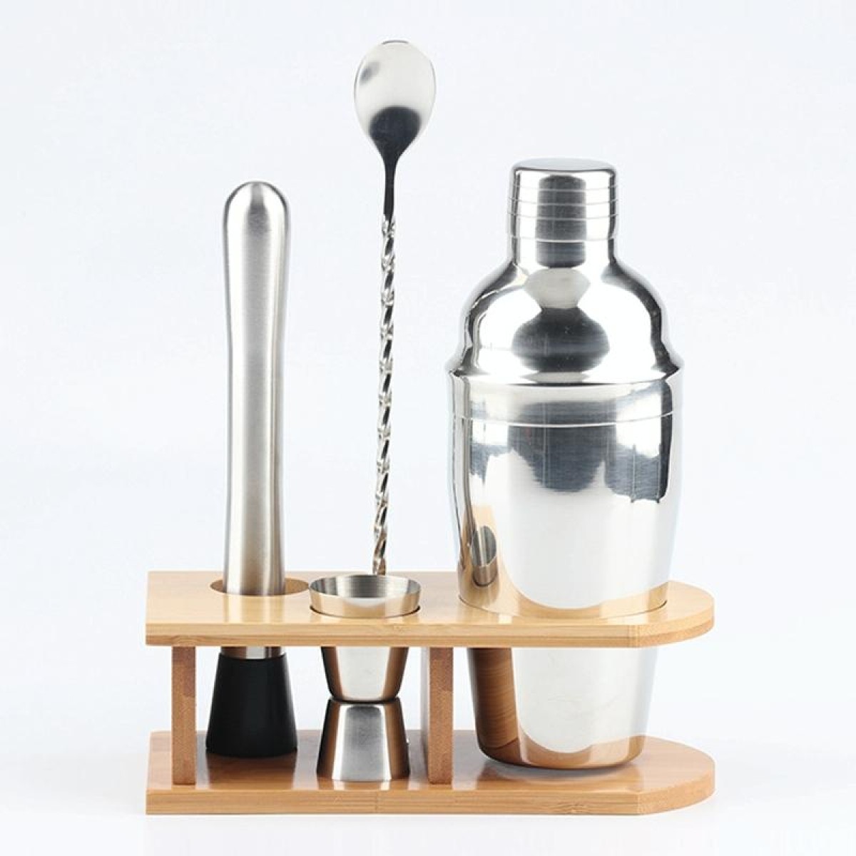 350ml 4 In 1 Stainless Steel Mixer Set With Bamboo Stand Shaker Tools