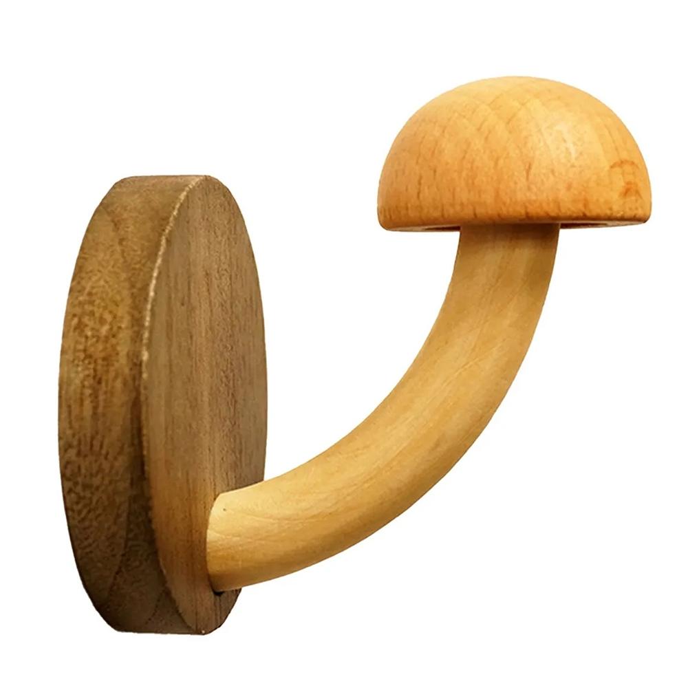 Wooden Mushroom Shape Punch-Free Coat Hook Home Decoration Storage Hook, Color: Natural Round Head