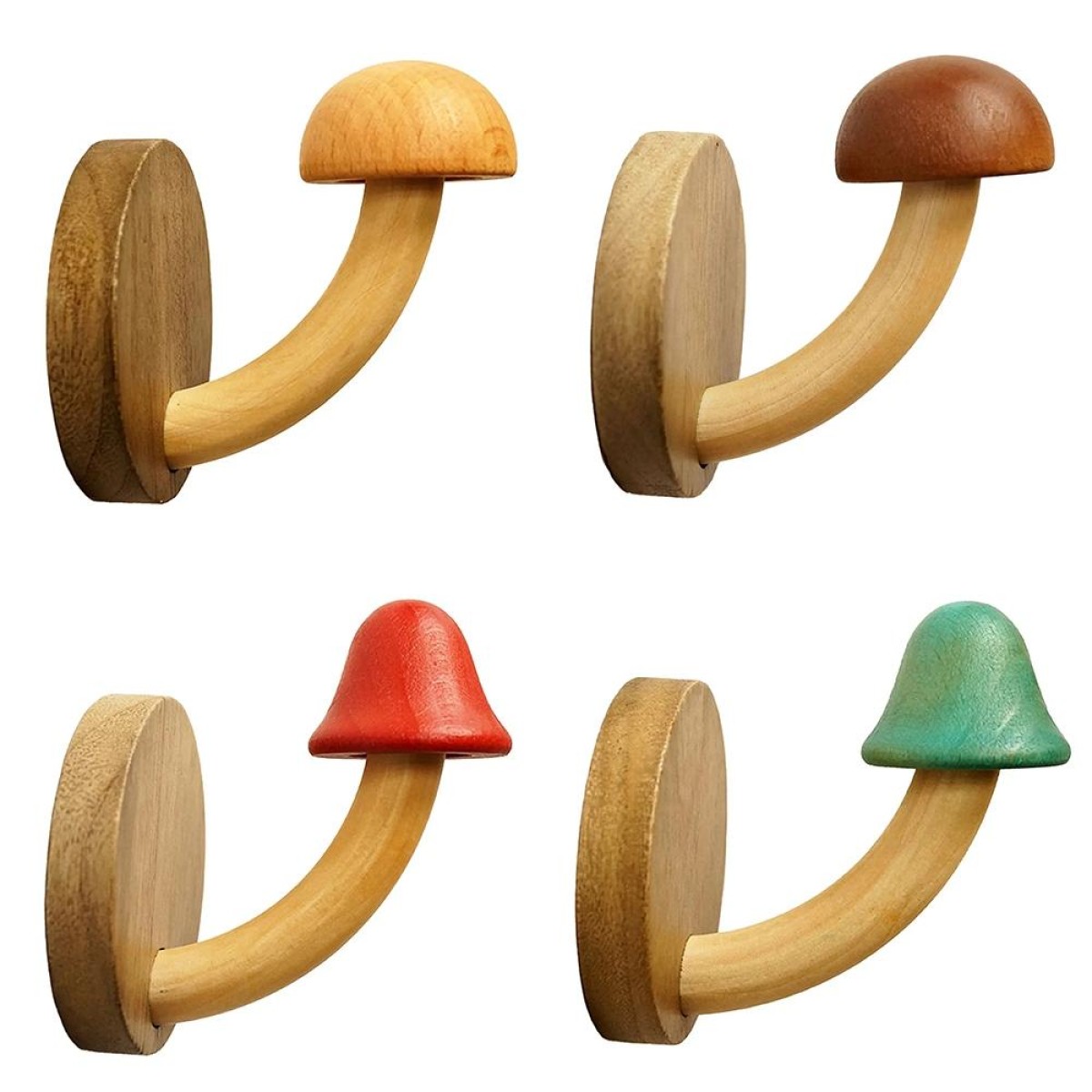 Wooden Mushroom Shape Punch-Free Coat Hook Home Decoration Storage Hook, Color: 4pcs /box