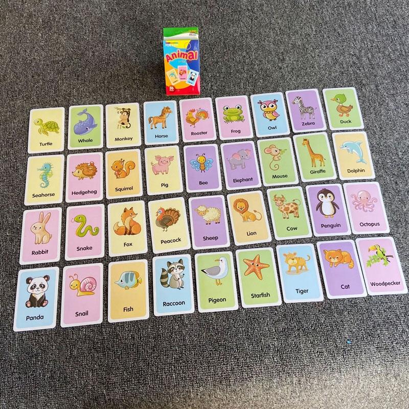 36pcs /Box Children Enlightenment Early Learning English Word Cards, Style: C1 Animal