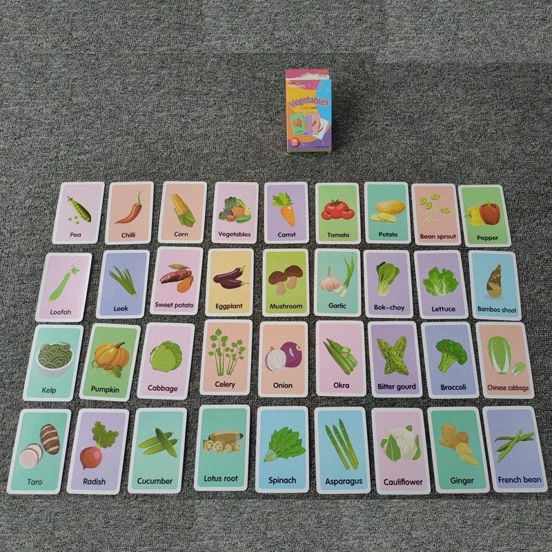 36pcs /Box Children Enlightenment Early Learning English Word Cards, Style: C7 Vegetable