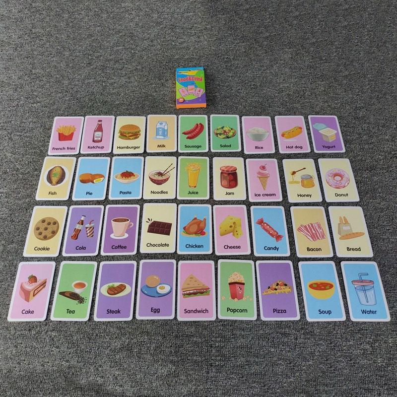 36pcs /Box Children Enlightenment Early Learning English Word Cards, Style: C8 Food And Drink