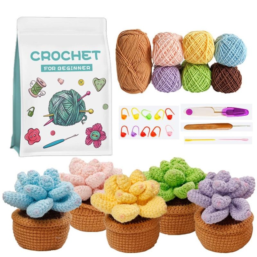 5pcs /Set Fleshy  Crochet Starter Kit for Beginners with  Step-by-Step Video Tutorials