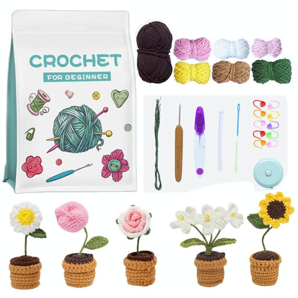 5pcs /Set Small Potted Plant Crochet Starter Kit for Beginners with  Step-by-Step Video Tutorials