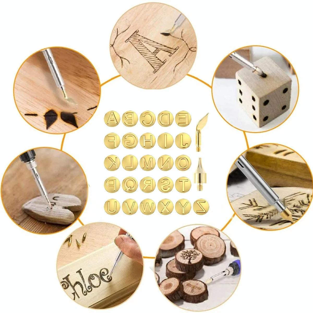 28 In 1 Wood Burning Solder Tips Uppercase Alphabet Chiseled Tips Blades Pyrography Tool
