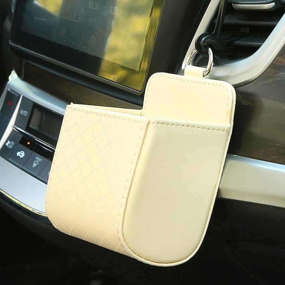 Car Air Outlet Leather Multifunctional Mobile Phone Card Hanging Storage Box, Color: Beige