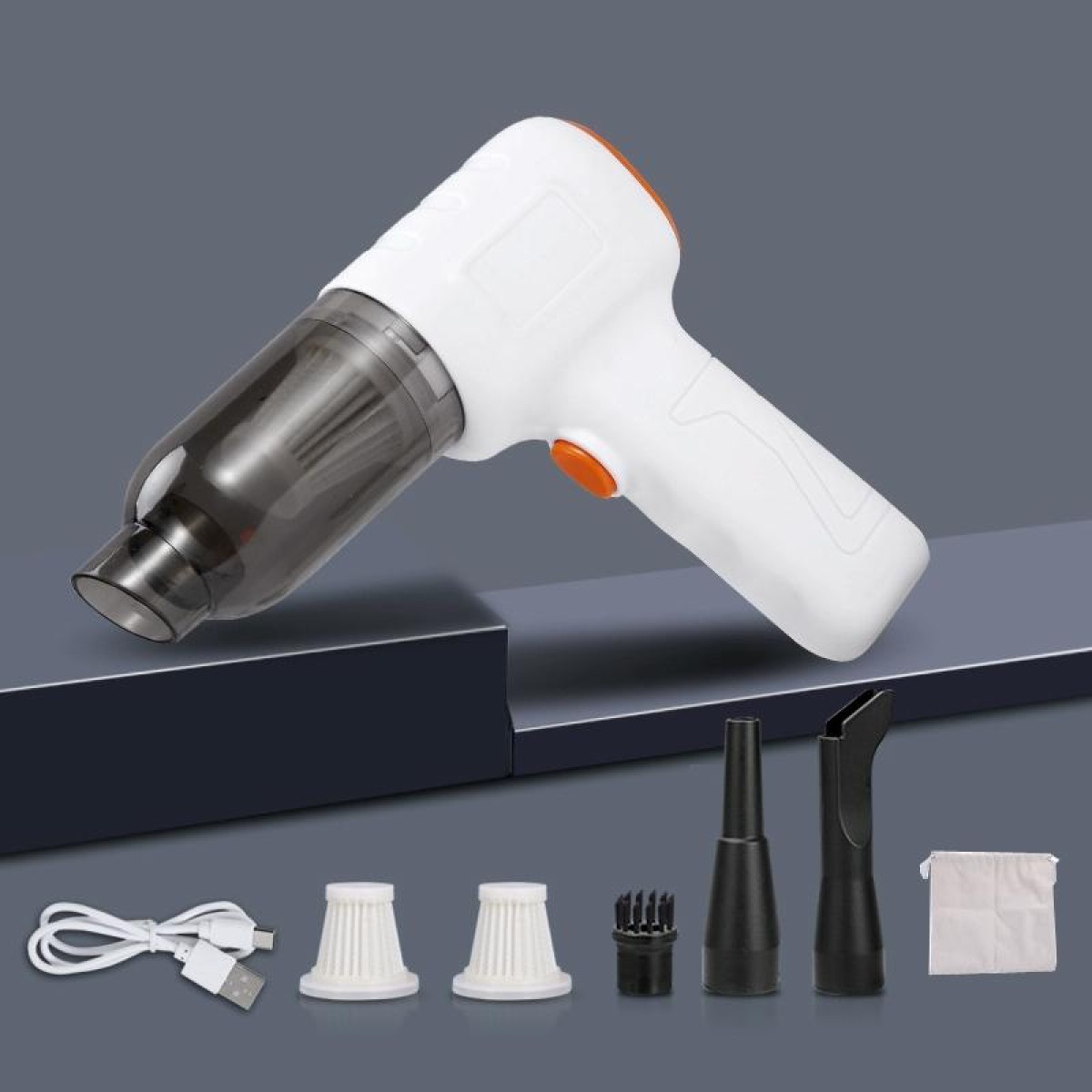Car Vacuum Cleaner Large Suction Power Wireless Pump Inflatable Blower Handheld Small Vacuum Cleaner, Style: Brush 200W+2 Filters+Storage Bag (White)