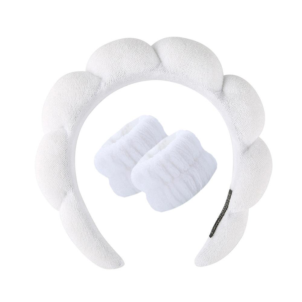 Skincare Headband Wrist Towels Set Women Puffy Headwear, Spec: Towel Cloth White