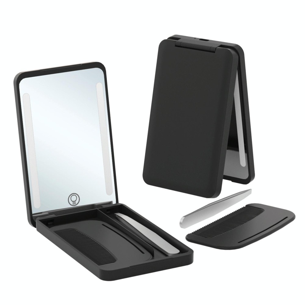 LED Cosmetic Mirror Rechargeable Smart Fill Light Travel Portable Set(Black)