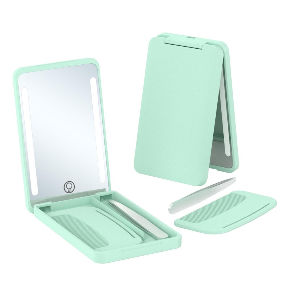 LED Cosmetic Mirror Rechargeable Smart Fill Light Travel Portable Set(Green)