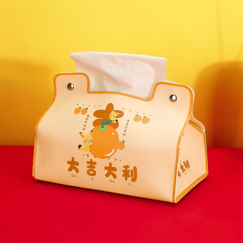New Year Cute Tissue Box Waterproof Tissue Box Dormitory Car Carrying Living Room Universal Tissue Box, Style: Good Luck