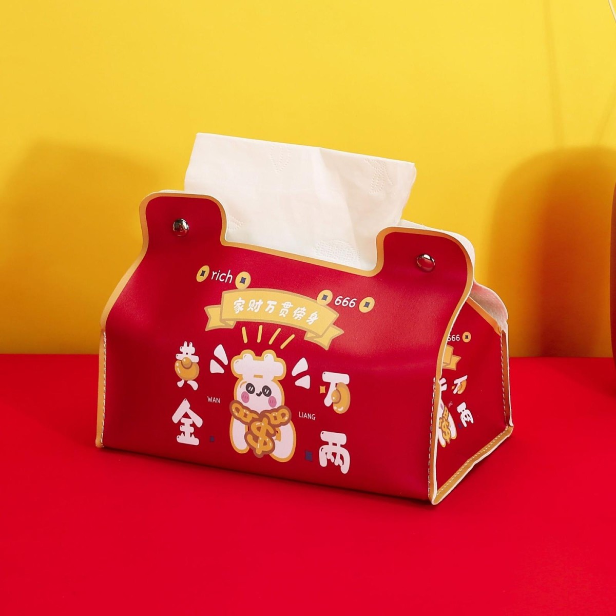 New Year Cute Tissue Box Waterproof Tissue Box Dormitory Car Carrying Living Room Universal Tissue Box, Style: Golden