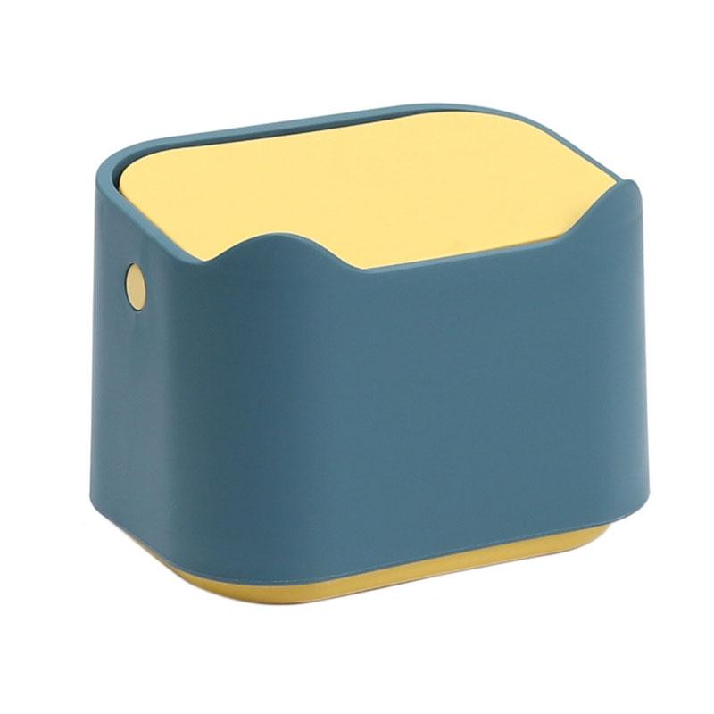 17.8 x 13 x 13.5cm Push Type Desktop Wastebasket Small Odor-Isolating Pet Litter Pan(Yellow Blue)