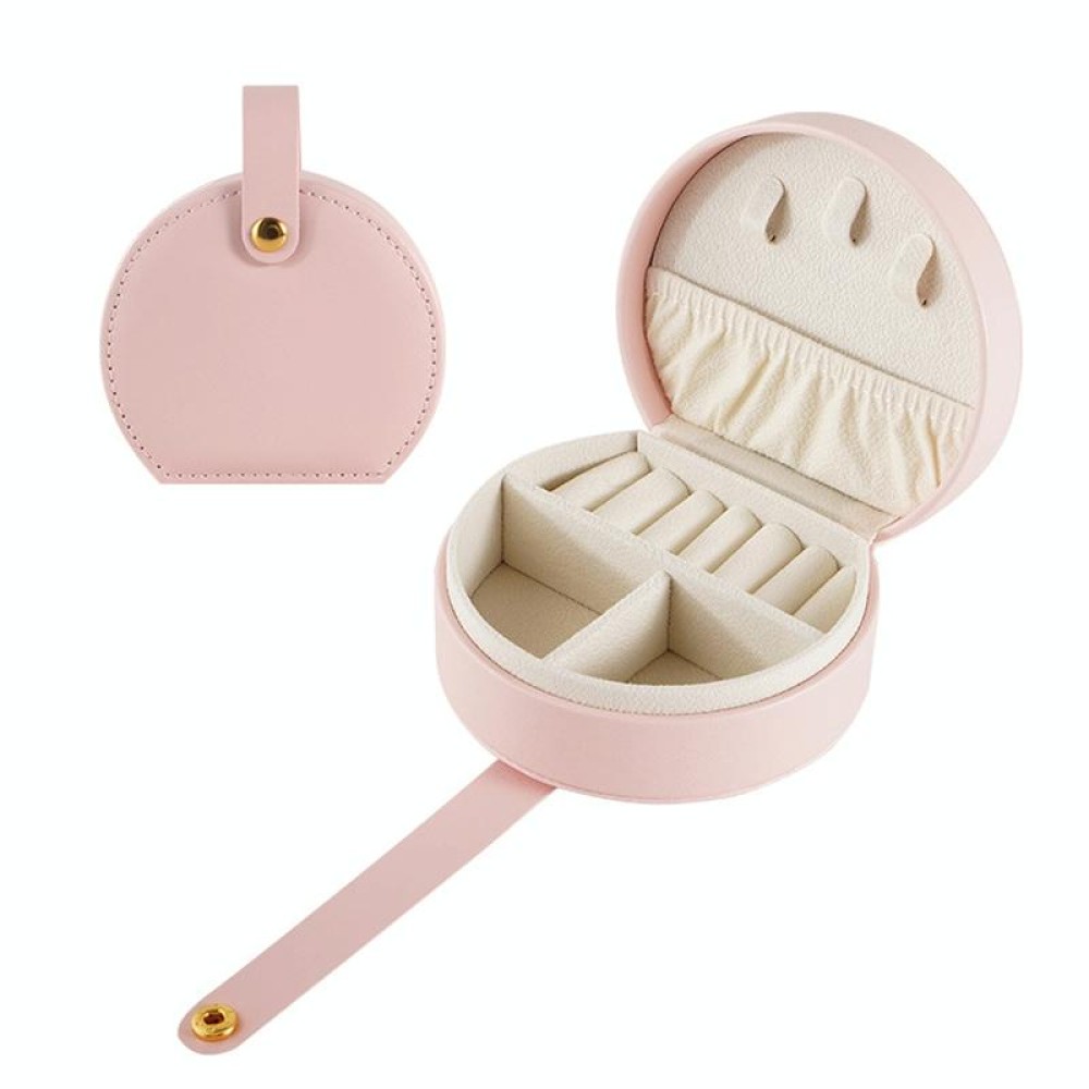 Mini Portable Leather Handheld Jewelry Bag Necklace Ring Earring Storage Box(Pink)