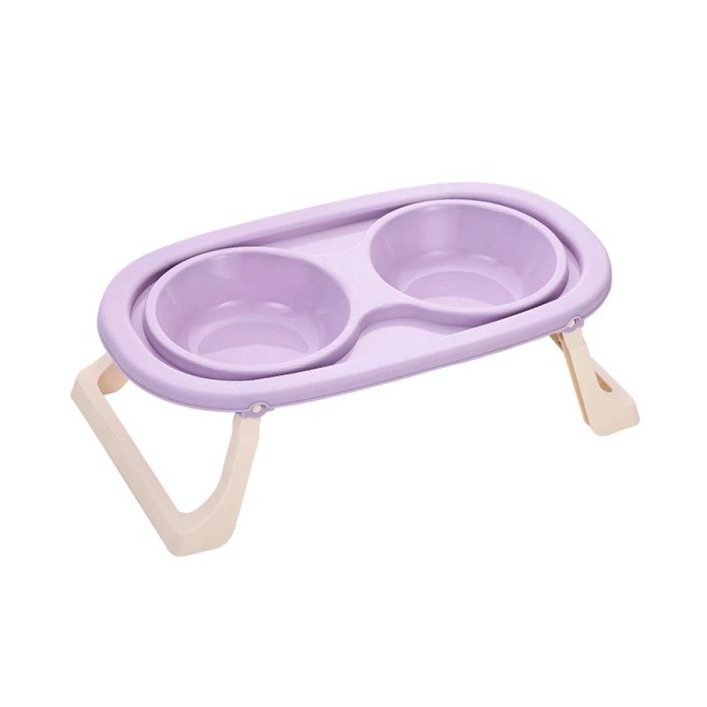 Collapsible Pet Bowl Eating Drinking Bowl Neck Guard Tall Double Bowl, Style: PP Purple