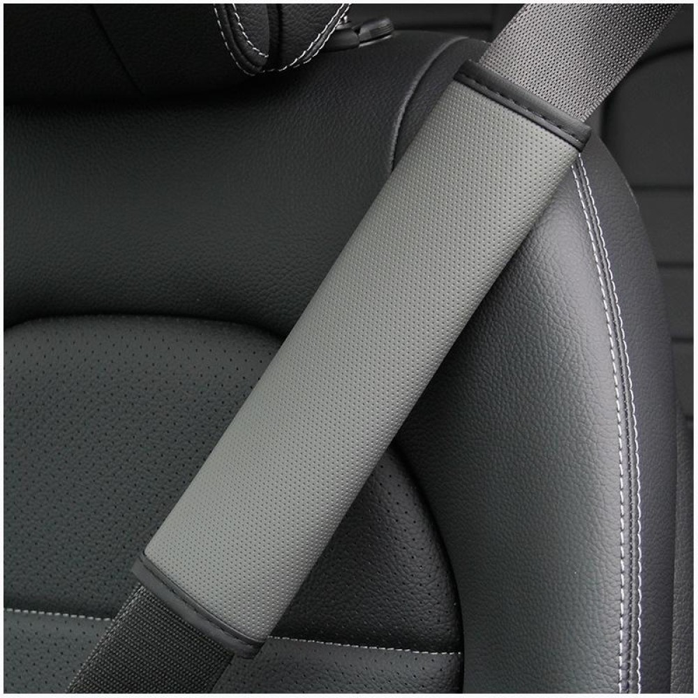 Skin Feeling Car Leather Seat Belt Cover Shoulder Pads 6.5x23cm(Gray)