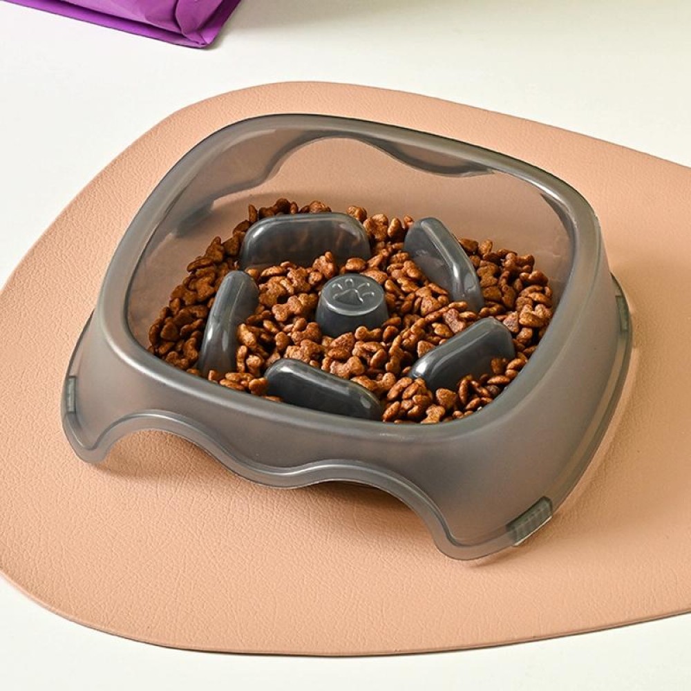 Square Light Transparent Slow Food Pet Bowl Dog Food Cat Food Bowl(Gray)