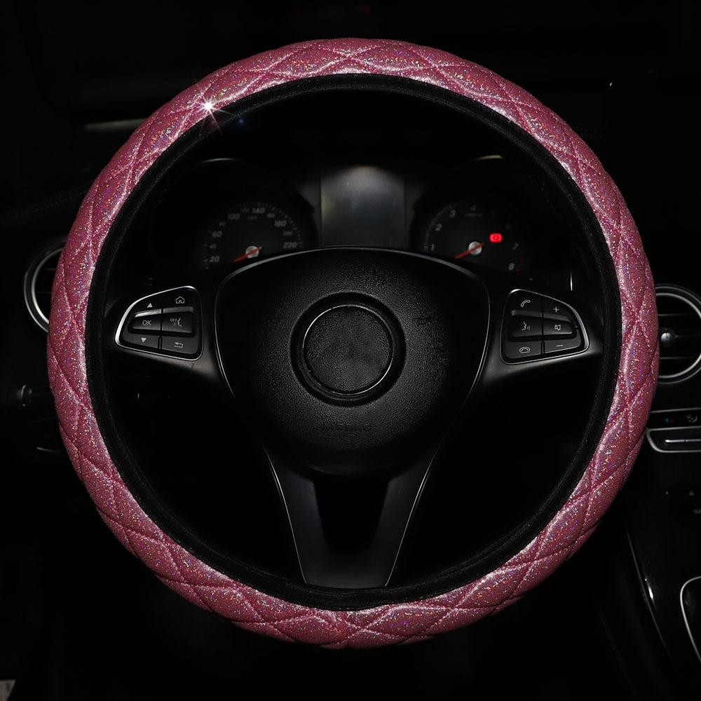 Glitter Car Steering Wheel Cover Three-dimensional Without Inner Ring Tightness Car Accessories 38cm(Pink)