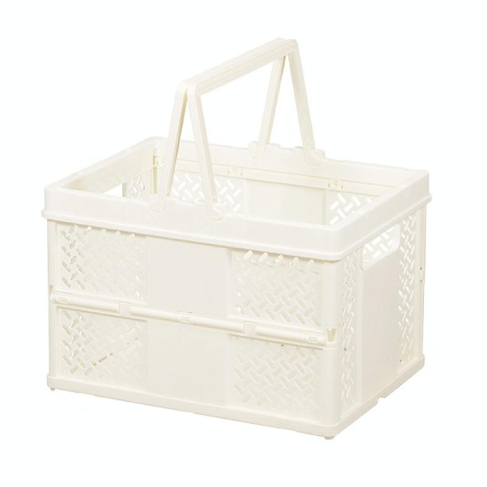 Stacking Folding Storage Baskets Home Kitchen Storage Bin Organizer With Handle 24.4 x 18 x 1.4cm(White)