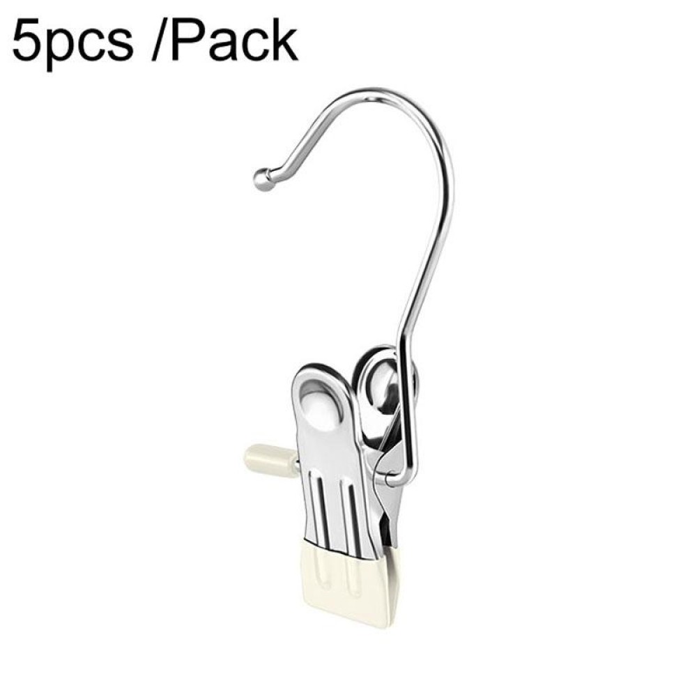 5pcs /Pack Stainless Steel Flat Clip With Hook Anti-Scratch Catch Laundry Drying Holder(Beige)
