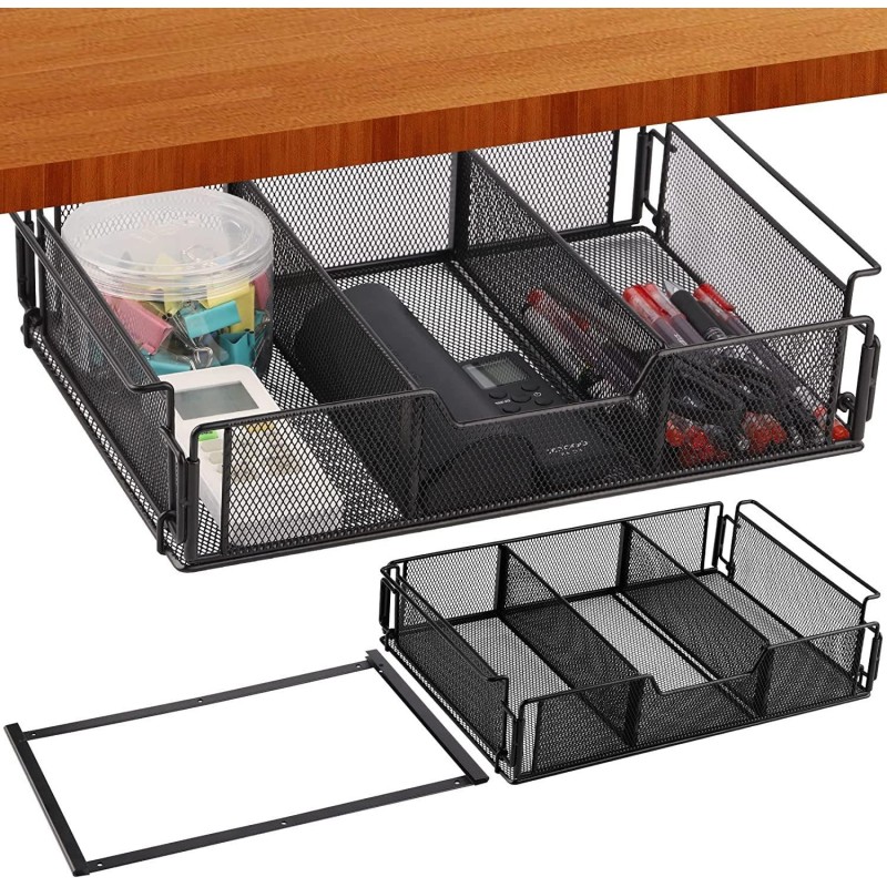 Under Desk Drawer Storage Organizer Desk Hidden Tray for Office Home(Black)