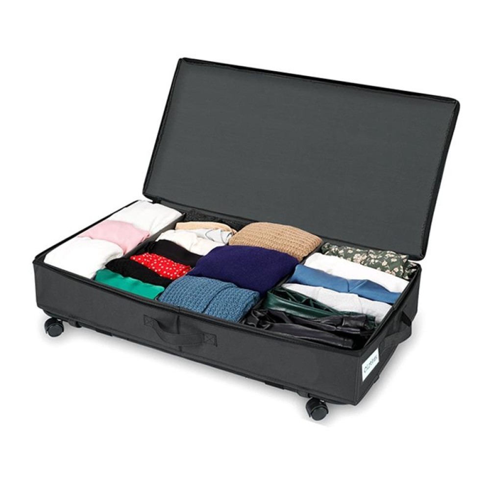 Foldable Under Bed Clothes Shoes Storage Bins with Wheels & Handles 78x38x16cm, Spec: Oxford Cloth Cover Black