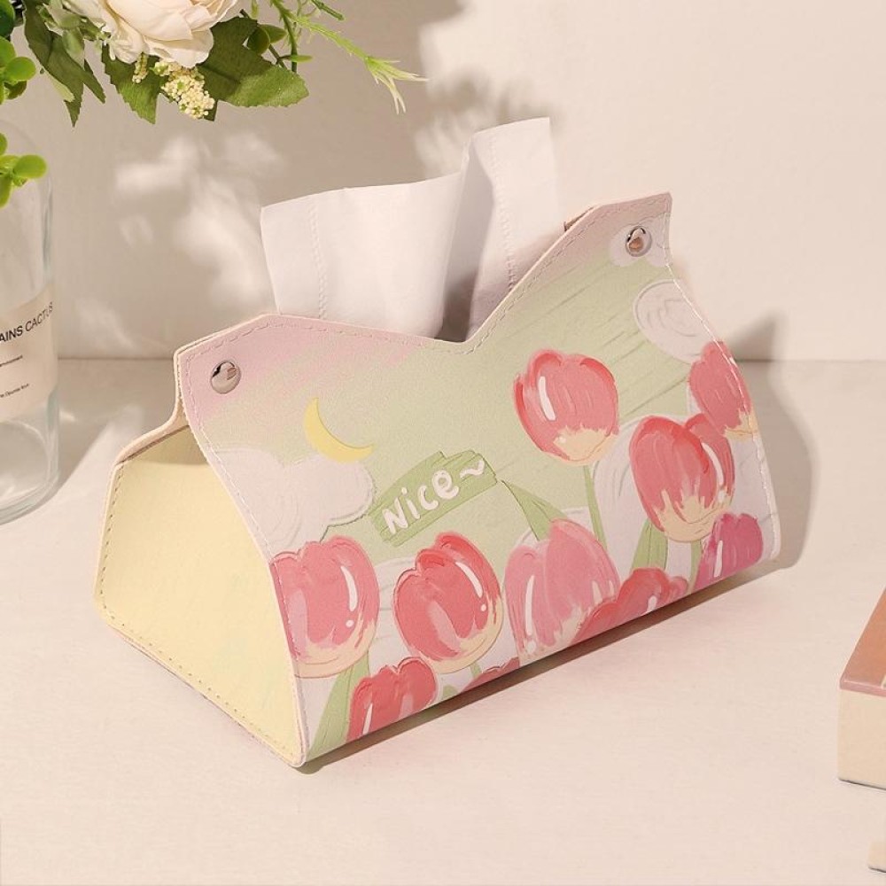 Oil Printed Leather Tissue Box Living Room Decorative Tissue Storage Bag, Color: Pink