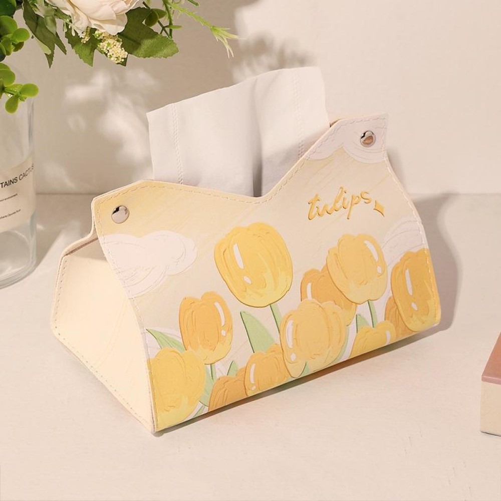 Oil Printed Leather Tissue Box Living Room Decorative Tissue Storage Bag, Color: Yellow