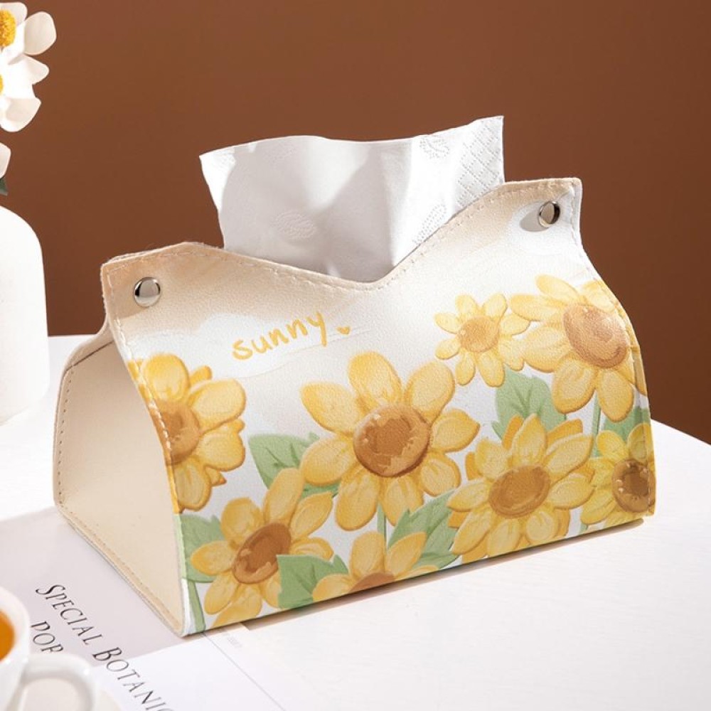 Oil Printed Leather Tissue Box Living Room Decorative Tissue Storage Bag, Color: Yellow Sunflower