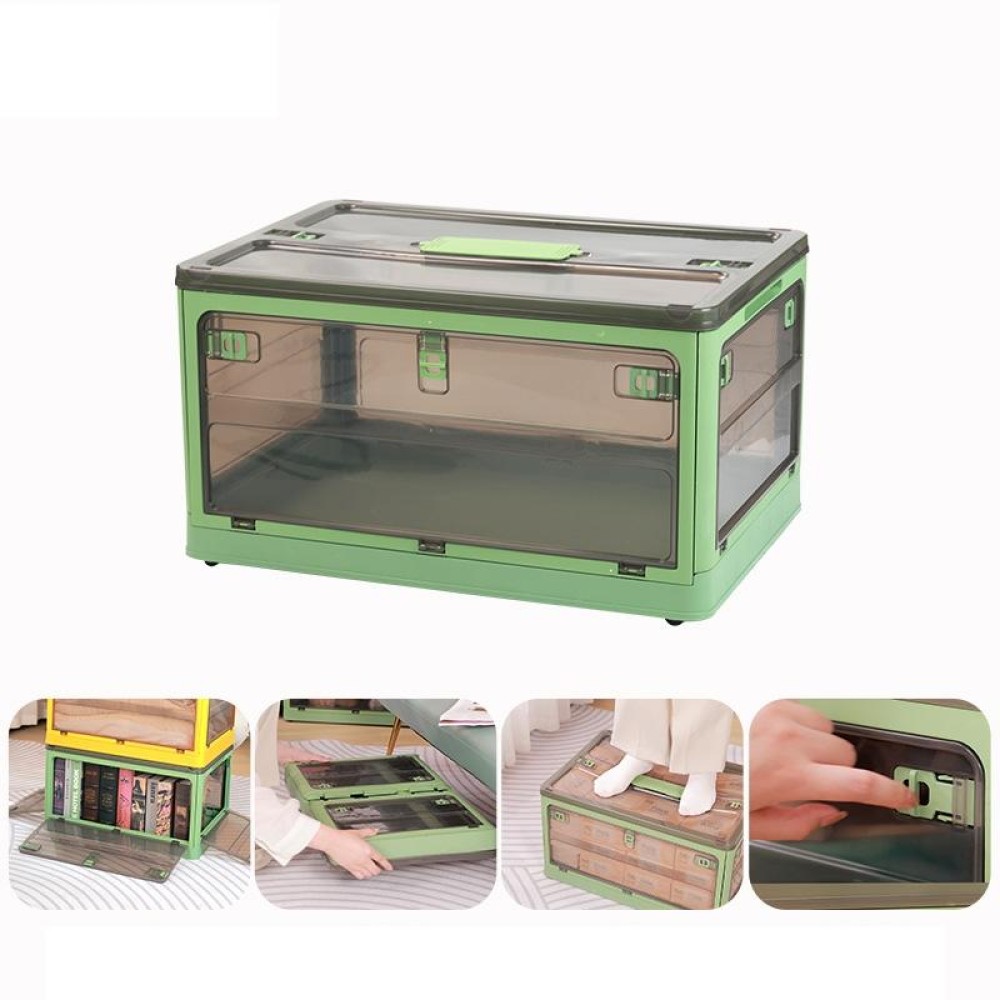 Folding Plastic Storage Box Stackable Storage Organizer with Wheels  37 x 26.5 x 22 cm, Color: Green