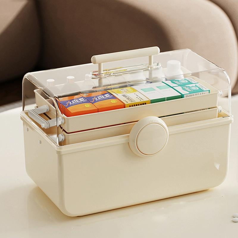 Cosmetics Storage Box Plastic Anti -Dust Transparent Desktop Medicine Box XL Cream Color