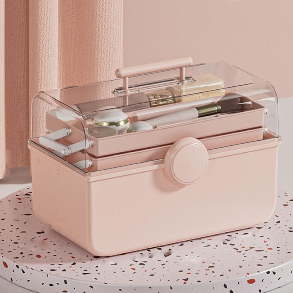 Cosmetics Storage Box Plastic Anti -Dust Transparent Desktop Medicine Box XL Pink