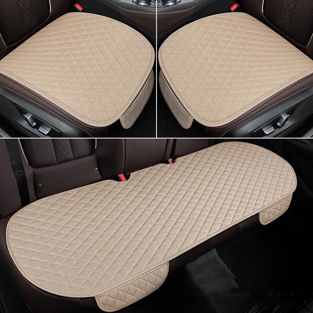 Non-Slip Rhombus Imitation Linen Car Seat Cushion, Color: Beige Front Row