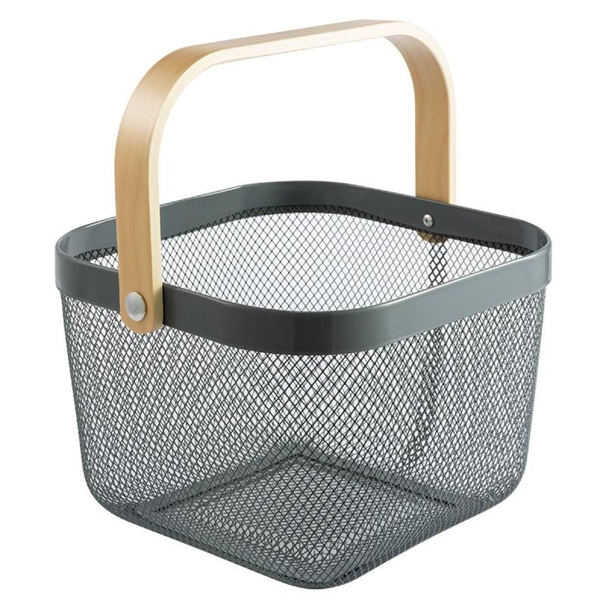Square  Wooden Handle Mesh Basket Snack Fruit Storage Basket(Grey)