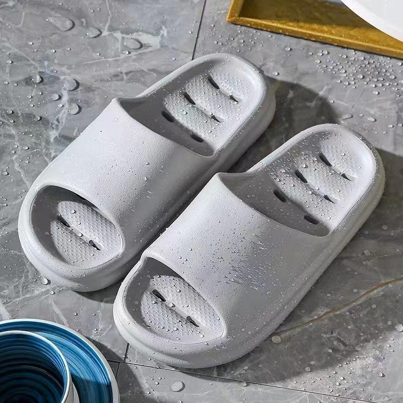 Bathroom Shower Slippers Non-slip Hollow Quick-drying Thick-soled Flip Flops, Size: 38-39(Gray)