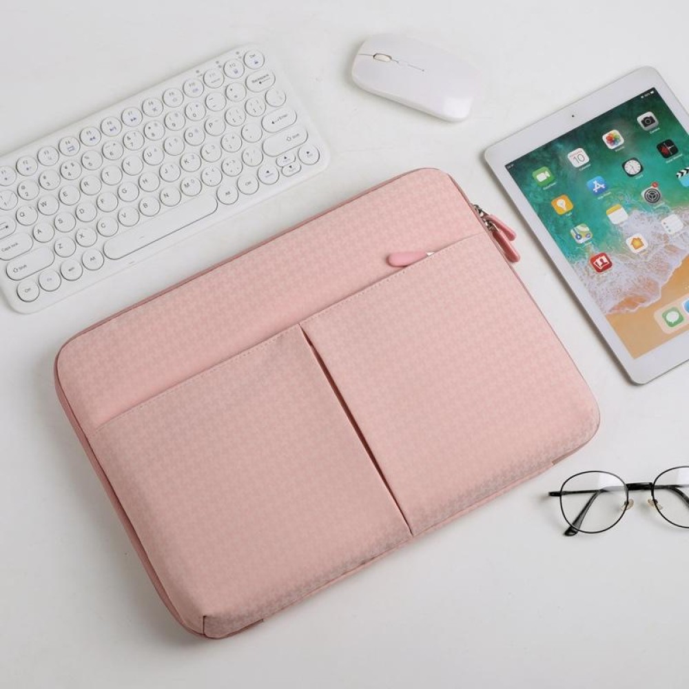 13/13.3 Inch  Houndstooth Pattern Oxford Cloth Laptop Bag Waterproof Tablet Storage Bag(Pink)