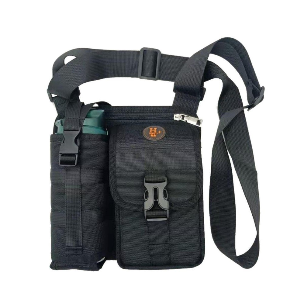 Wear-resistant Waterproof Single-shoulder Cross-body Water Bottle Bag Outdoor Travel Backpack(Black)