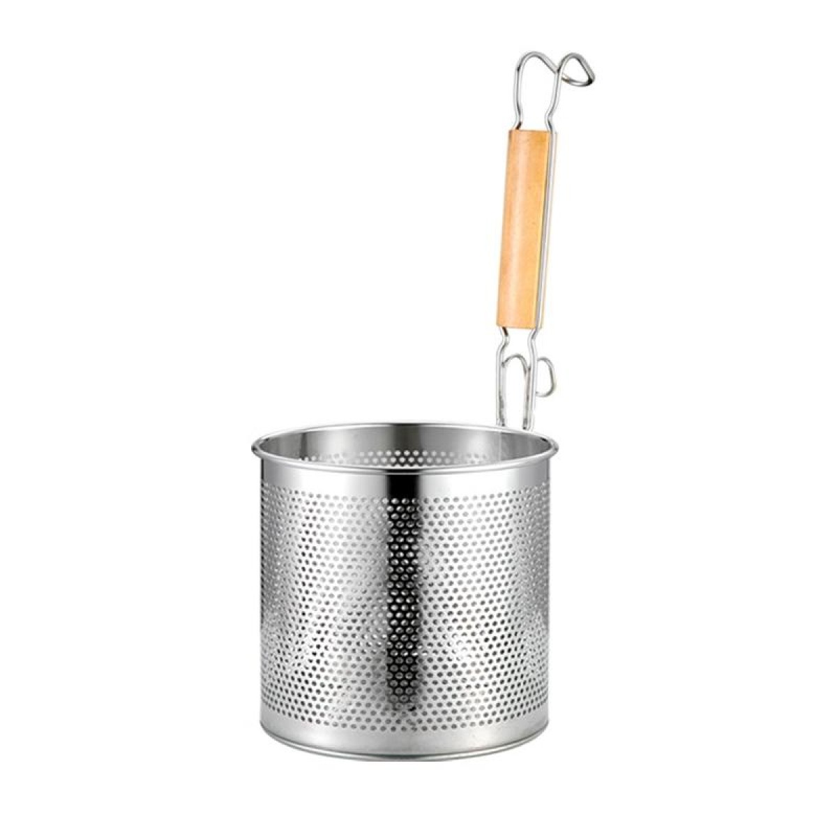 Household Stainless Steel Wooden Handle Spoon Kitchen Filtering Powder Oil Leakage Frying Basket, Model: 18cm Round Handle