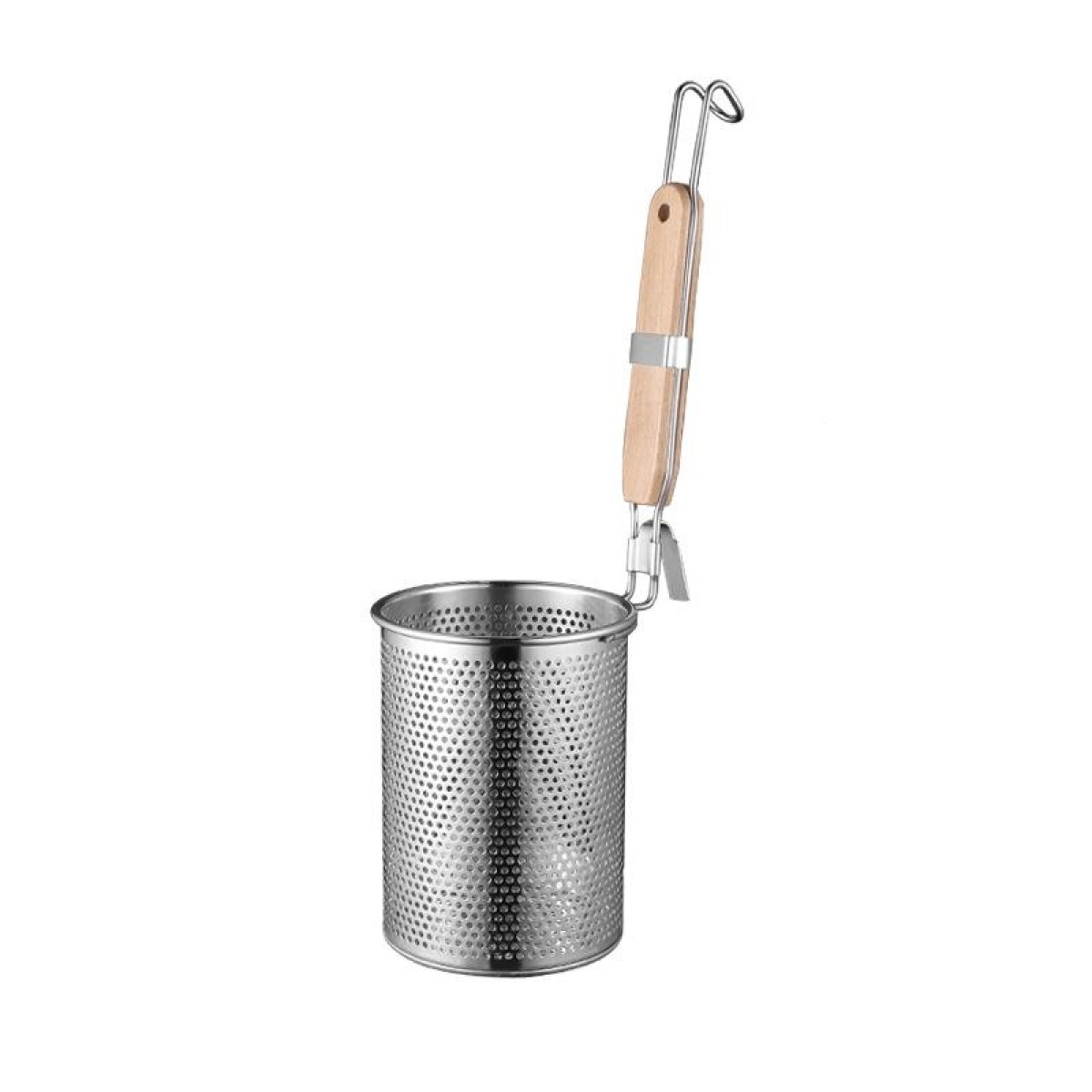 Household Stainless Steel Wooden Handle Spoon Kitchen Filtering Powder Oil Leakage Frying Basket, Model: 12cm Flat Handle