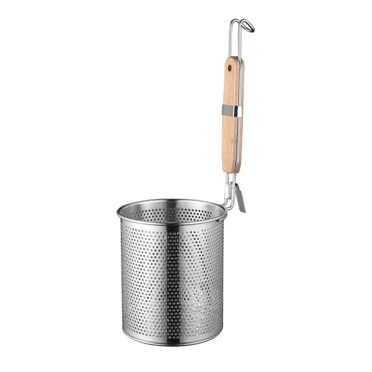 Household Stainless Steel Wooden Handle Spoon Kitchen Filtering Powder Oil Leakage Frying Basket, Model: 14cm Flat Handle