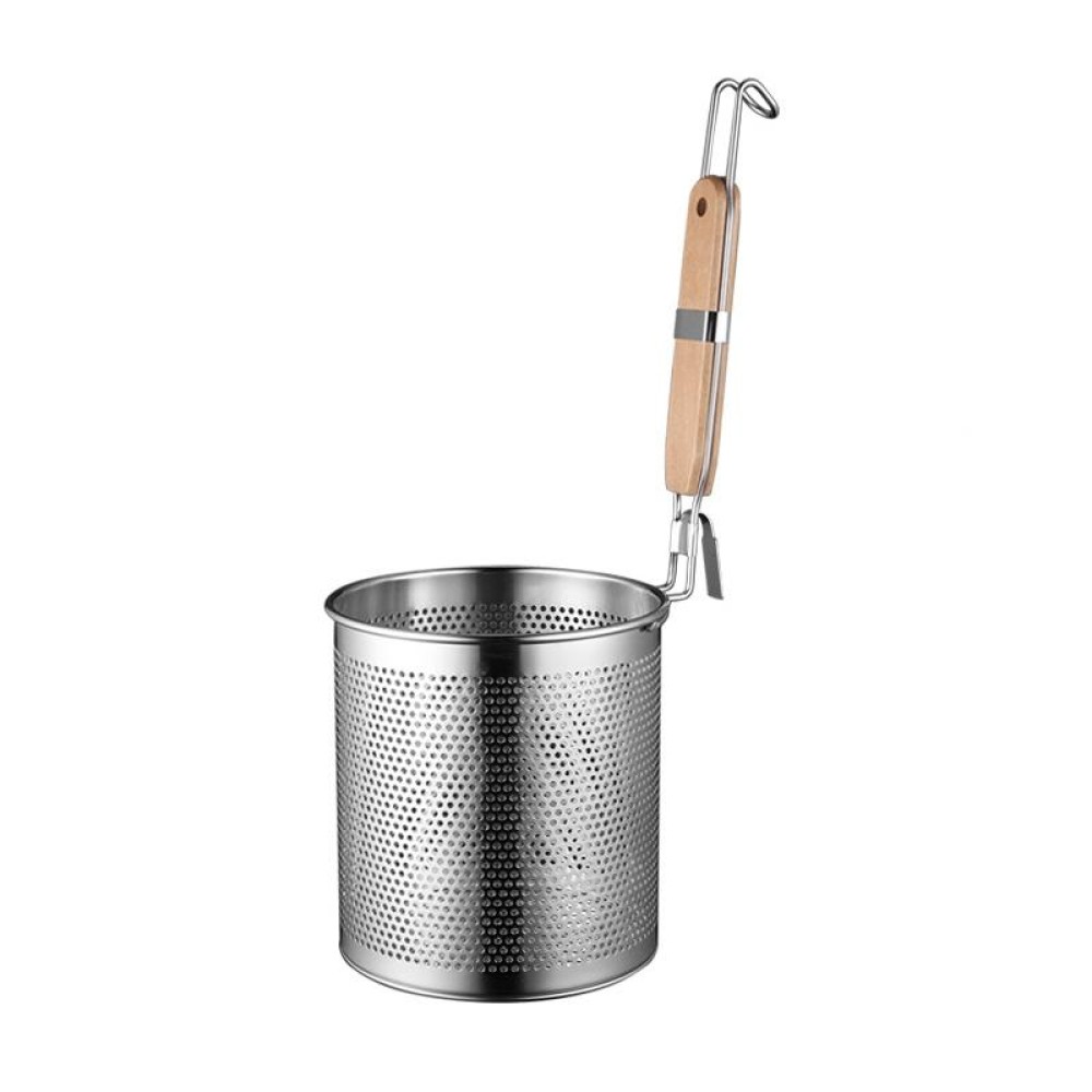 Household Stainless Steel Wooden Handle Spoon Kitchen Filtering Powder Oil Leakage Frying Basket, Model: 16cm Flat Handle