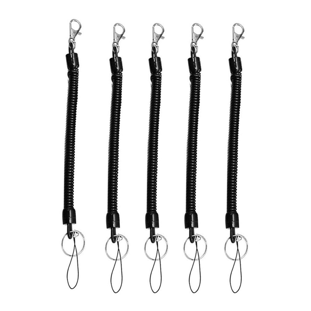 5pcs Spring Key Rope Plastic Keychain Environmentally Friendly Elastic Chain(Black)