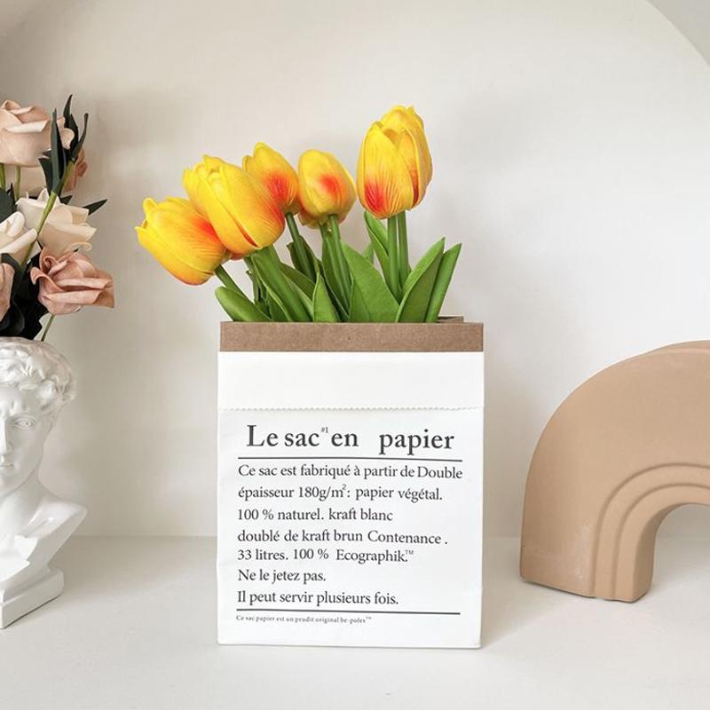 10 In 1 Tulip Bouquet With Paper Bag Home Decoration Simulation Flowers Paper Bag Floral Set Arrangement(Sunset)
