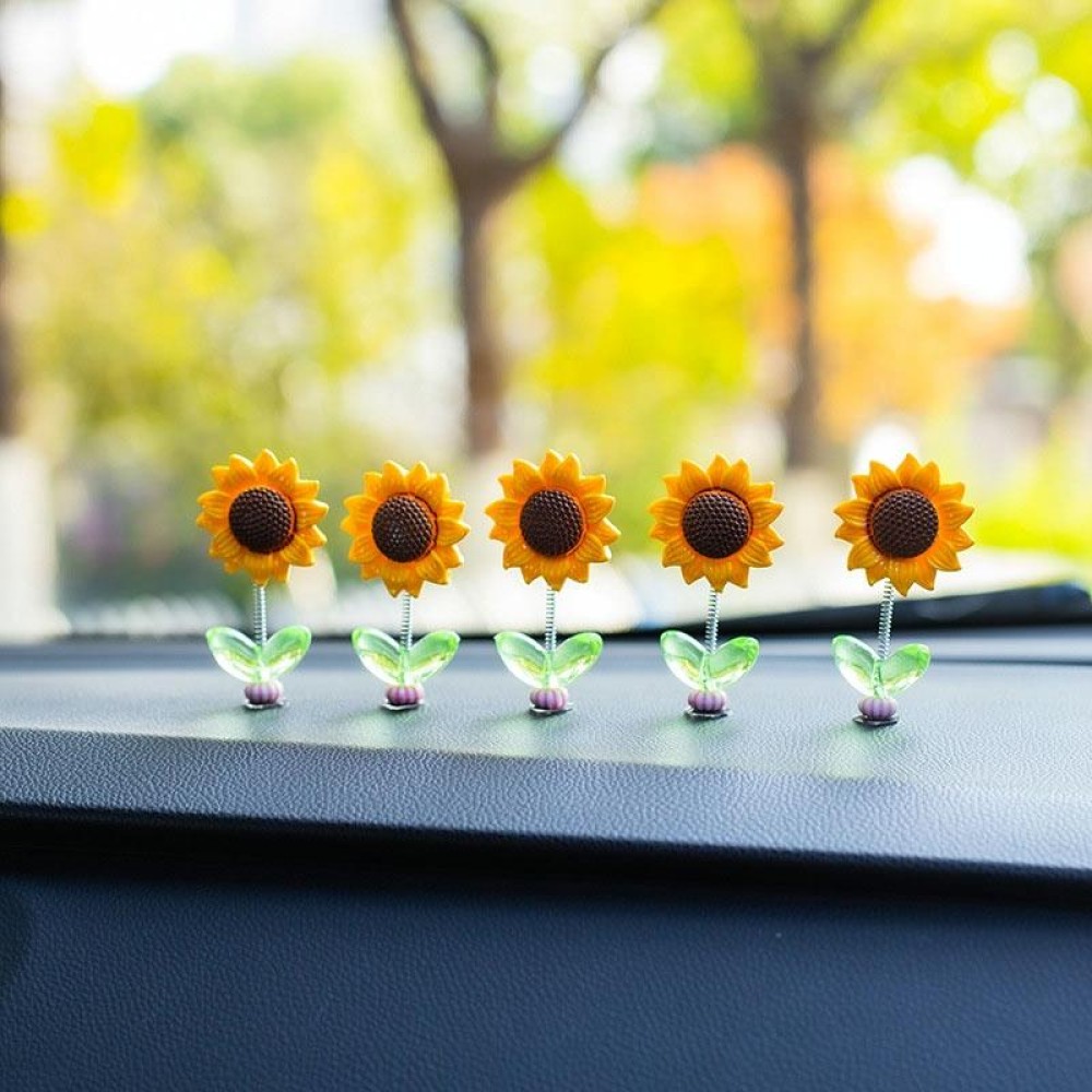 5pcs /Set Cute Sunflower Car Ornament Car Center Console Shaking Flowers Decoration, Style: A Model Transparent Leaves