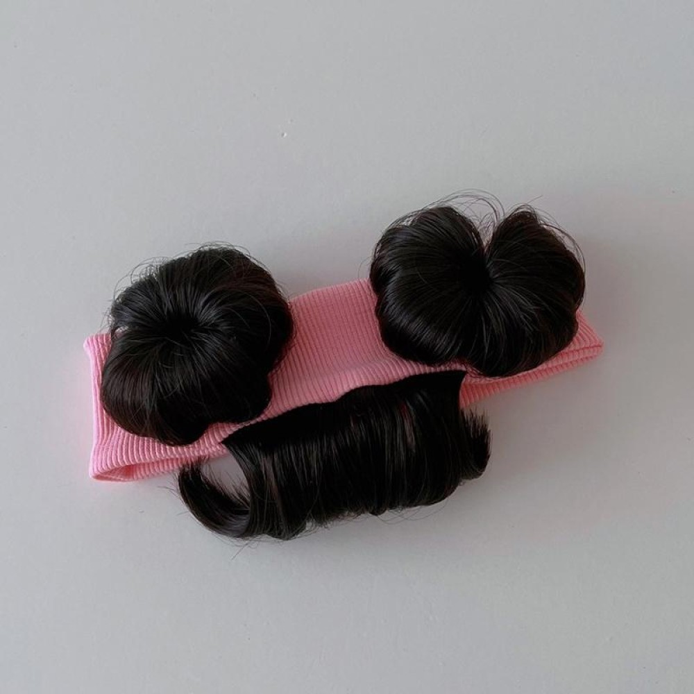 Children Cute Bud Dual Bun Hair Wig Baby Versatile Headdress Bangs Hair Bands(Pink)